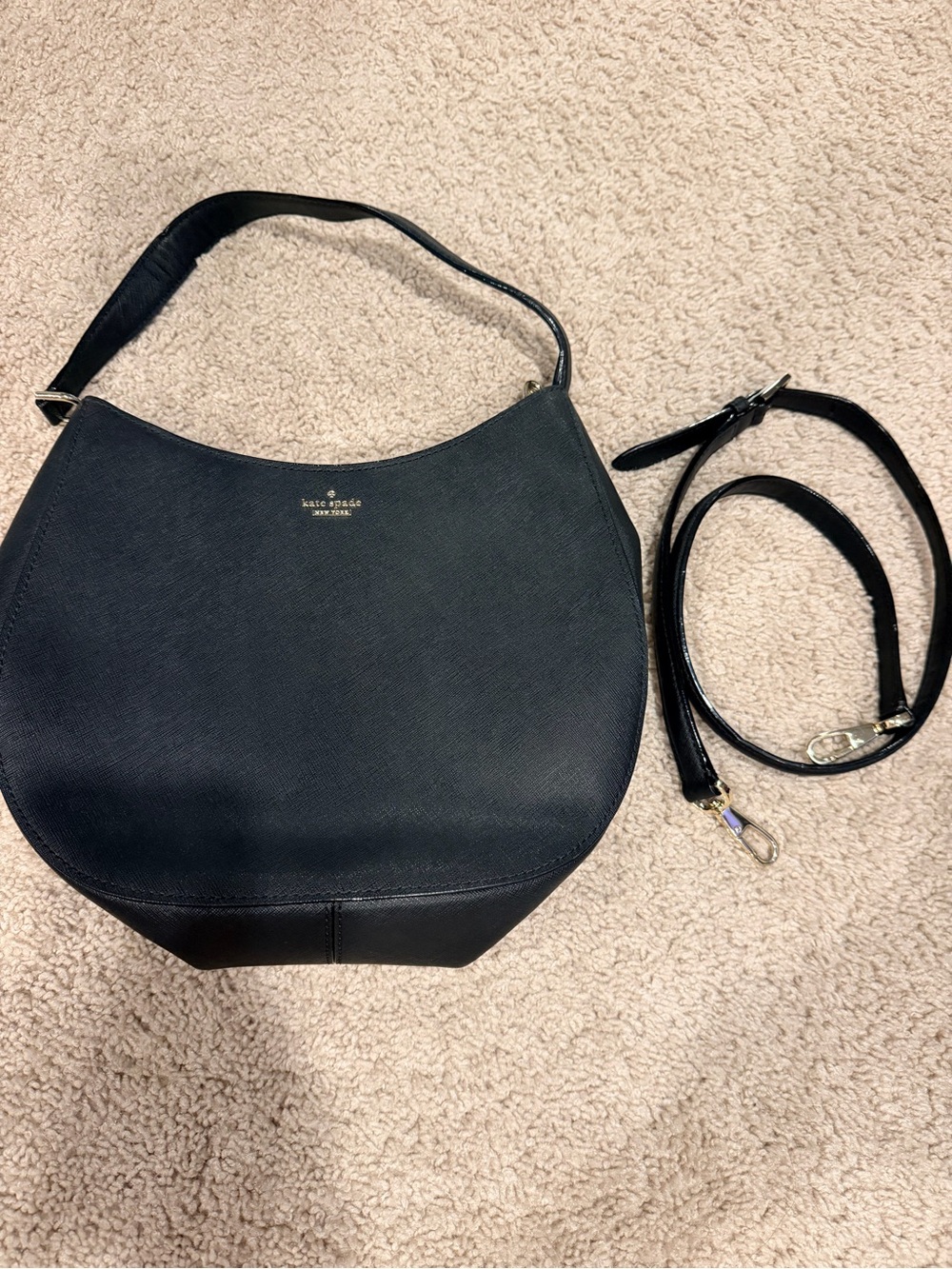 kate spade Black Saffiano Leather Shoulder Hobo with Detachable Strap